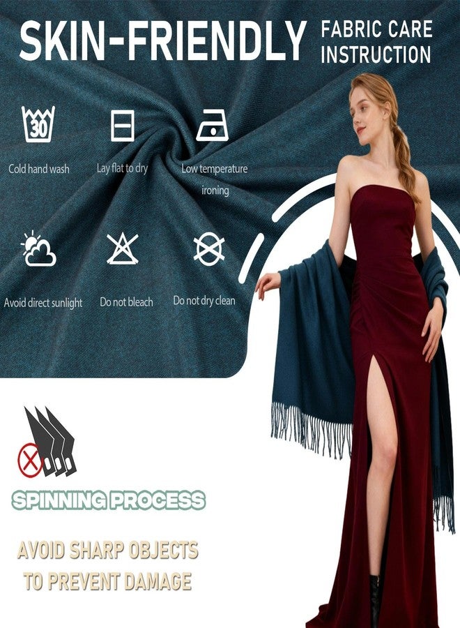 Iristide Pashmina Scarf for Women Winter Dressy Shawls and Wraps for Evening Wedding Travel Party Warm Large Elegant Scarves,Teal Black - Image 3